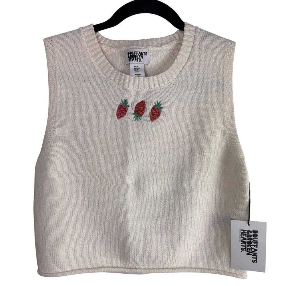 Bouffants and Broken Hearts Strawberry Knit Sweater Vest Artsy Dopamine Med NWT